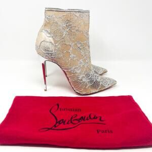 Christian Louboutin Silver Metallic Lace Ankle Boots with Red Soles